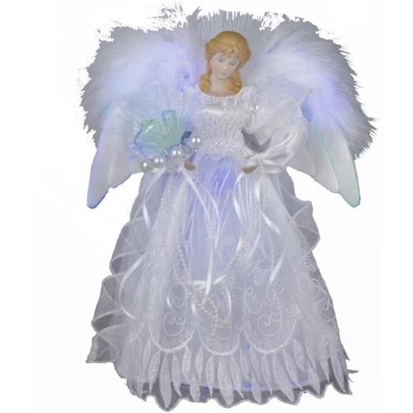 Kurt Adler 12-Inch White and Silver Fiber Optic LED Angel Treetop - Picture 1 of 3